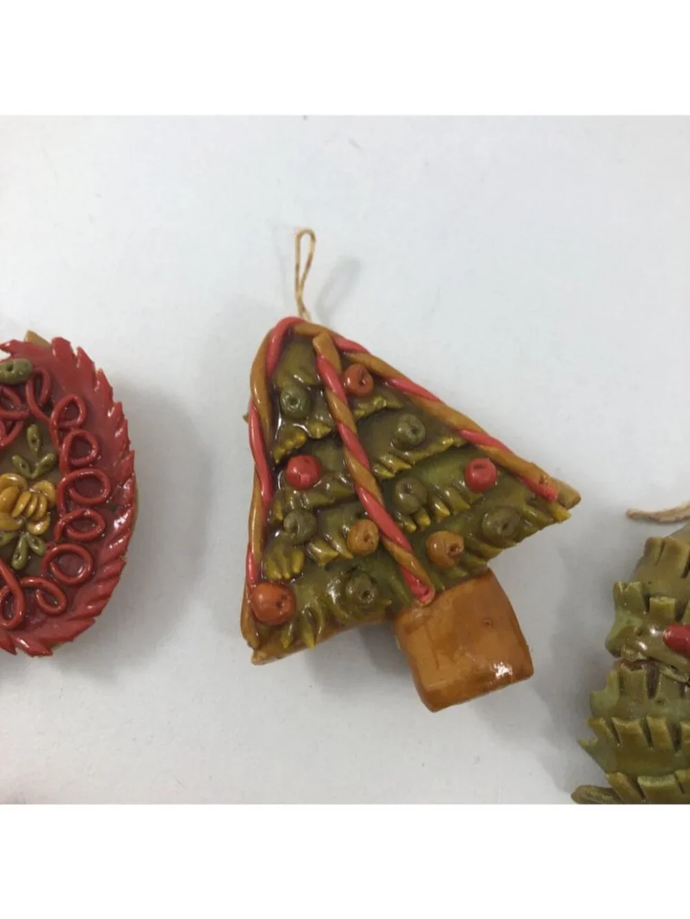 Handmade Vtg Folk Art Bread Dough Christmas Ornaments - set of 8 - see notes